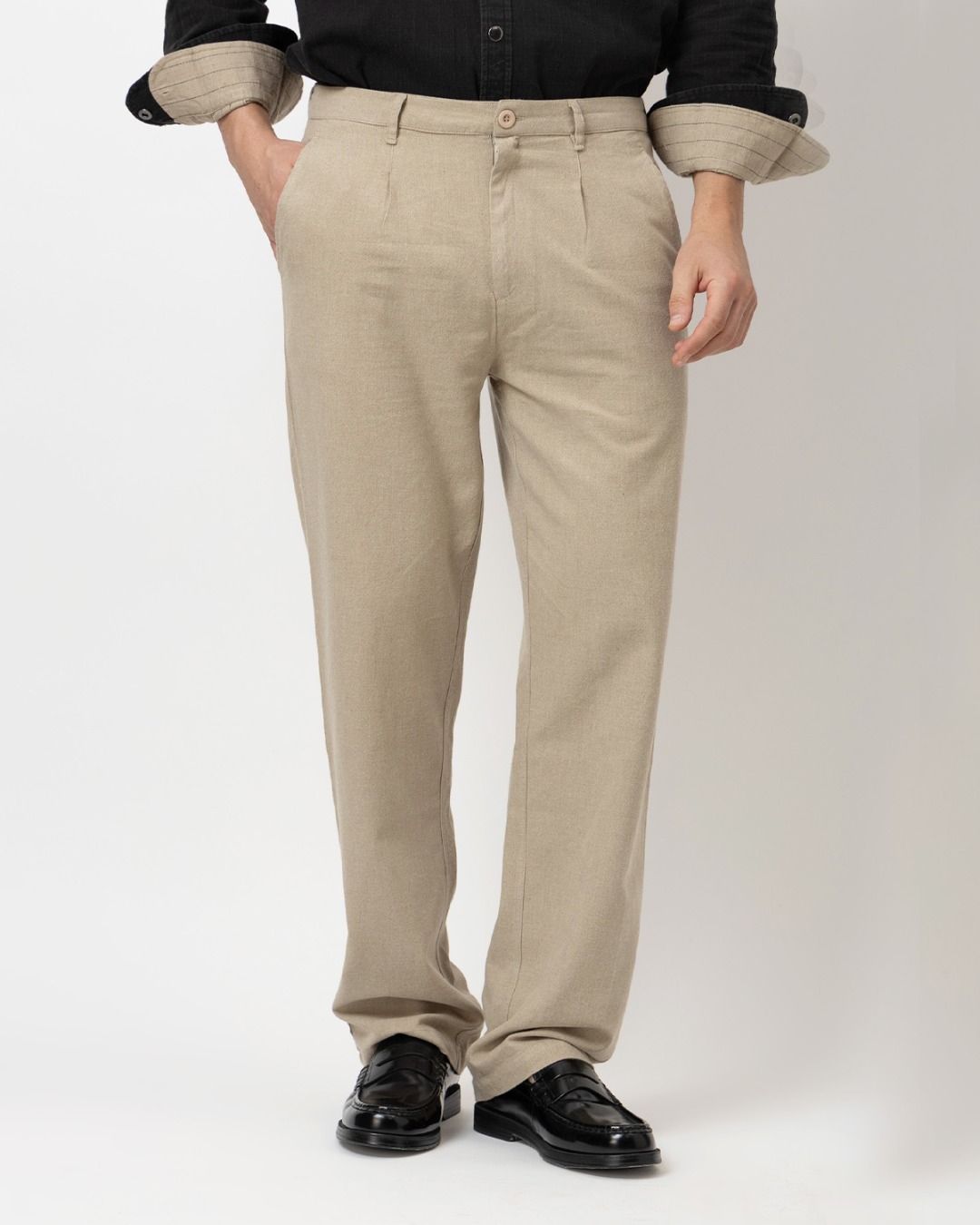 COTTON RELAXED FIT STRIGHT TROUSERS