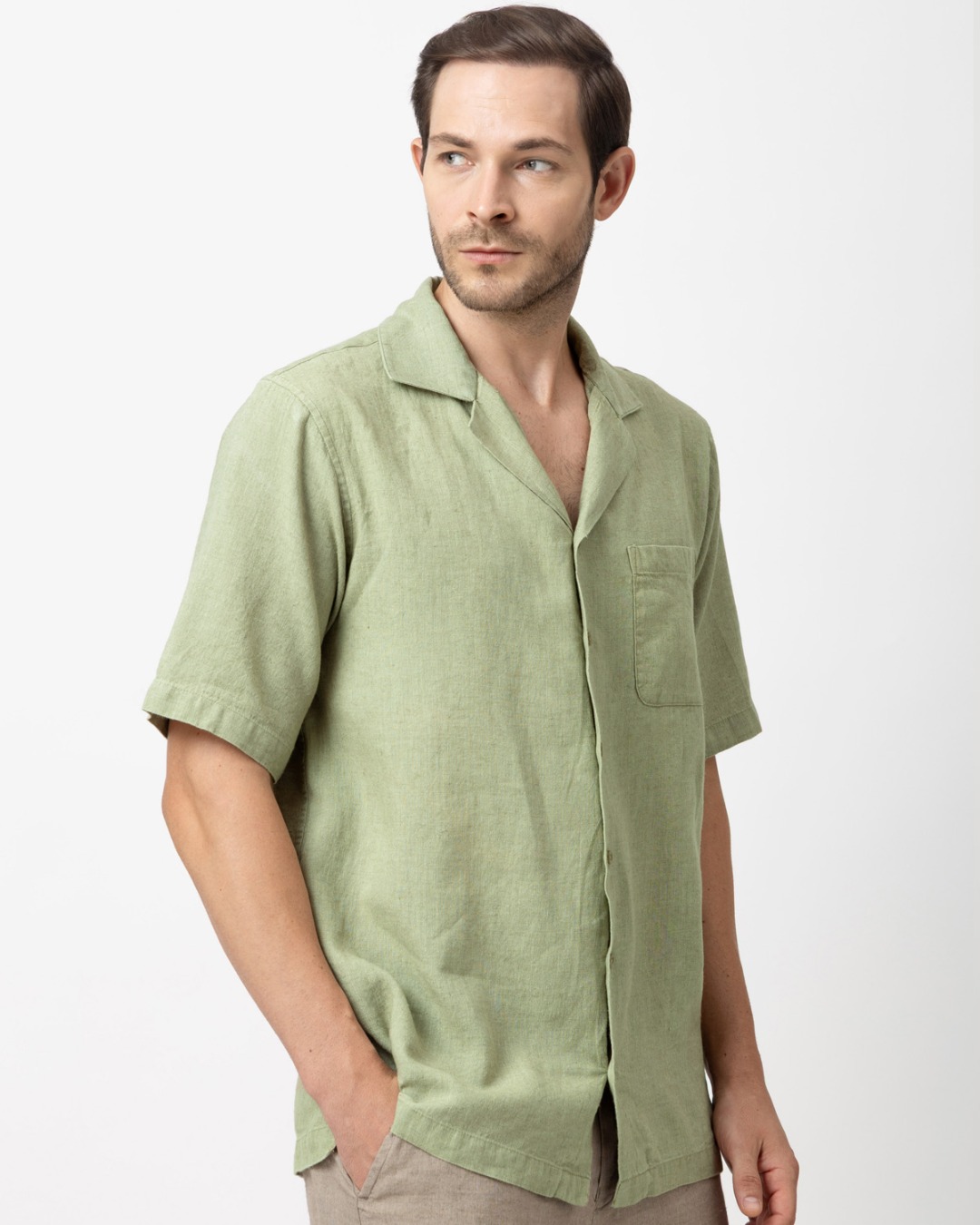 Camp Collar Linen Cotton Shirt