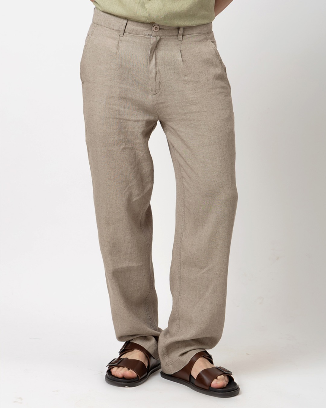 LINEN RELAXED FIT STRIGHT TROUSERS