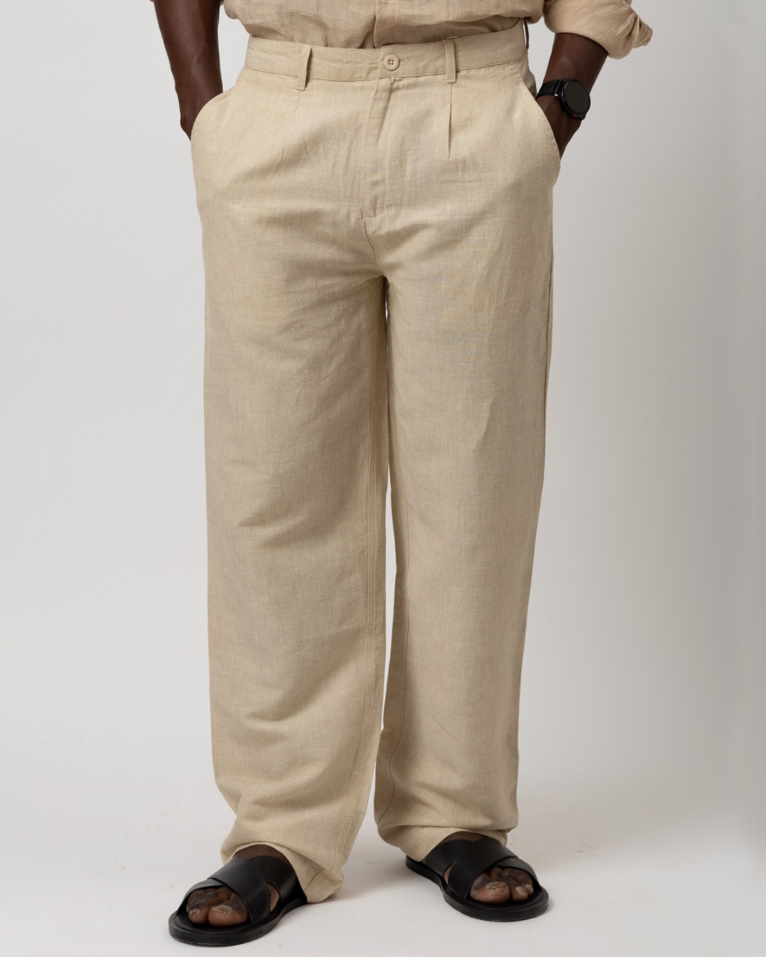 Linen Relaxed Fit Straight Trousers