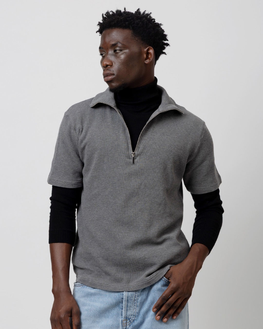 Cotton Milange Zipped T Shirt