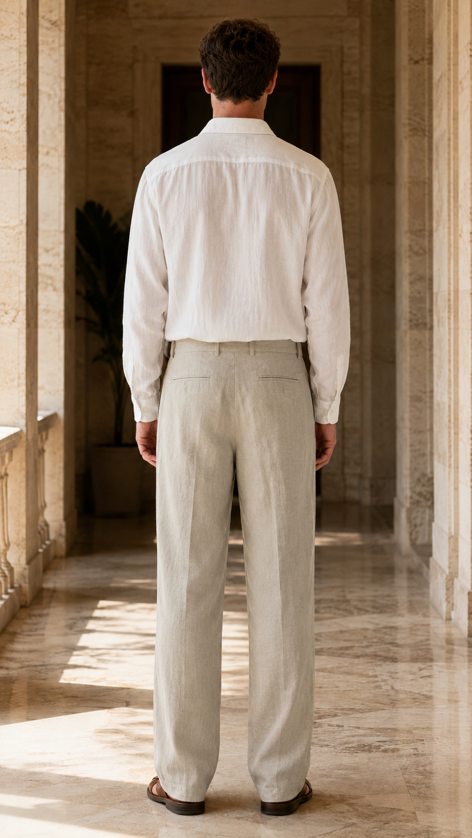 Linen Relaxed Fit Straight Trousers view 3