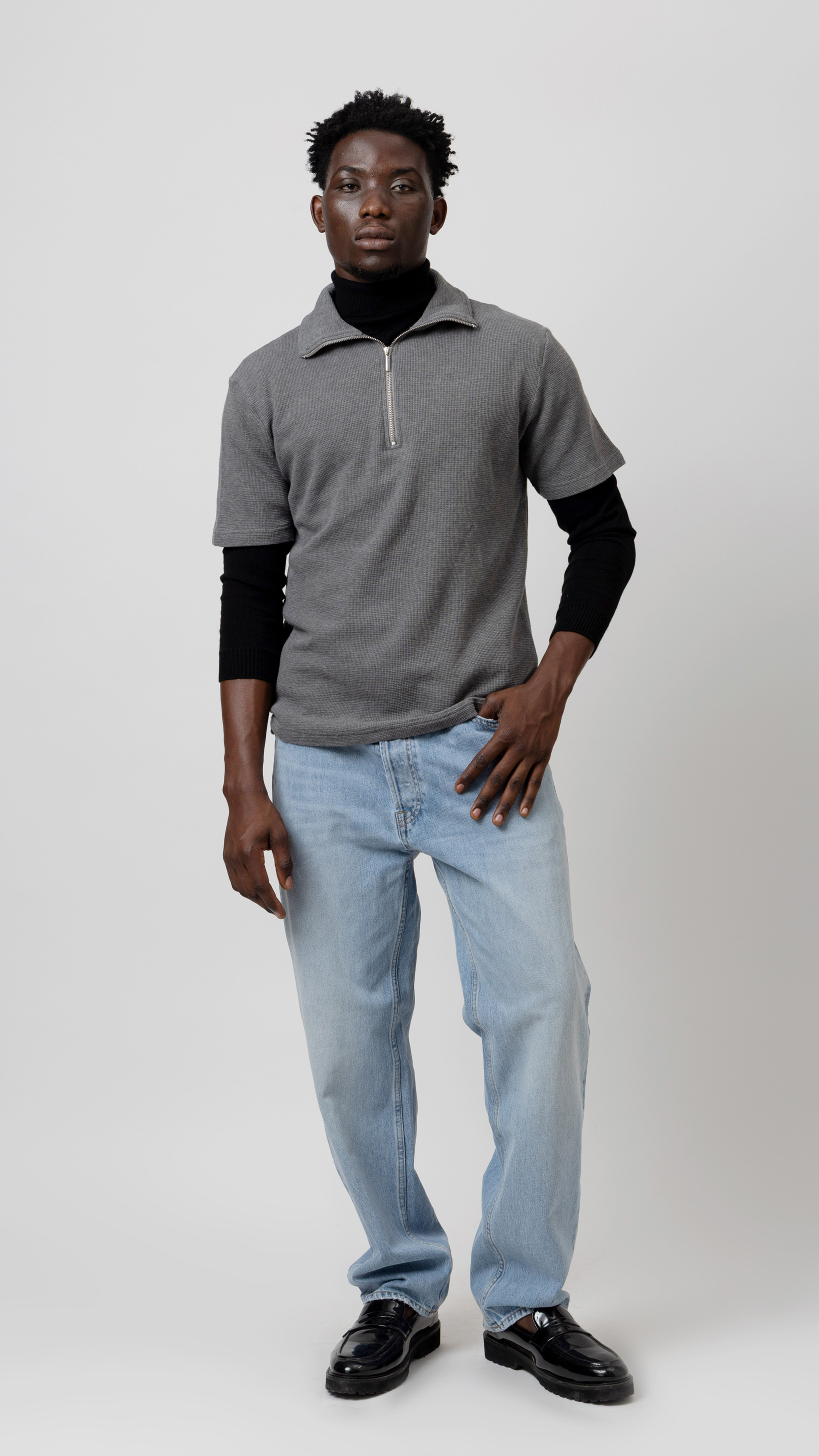 Cotton Milange Zipped T Shirt