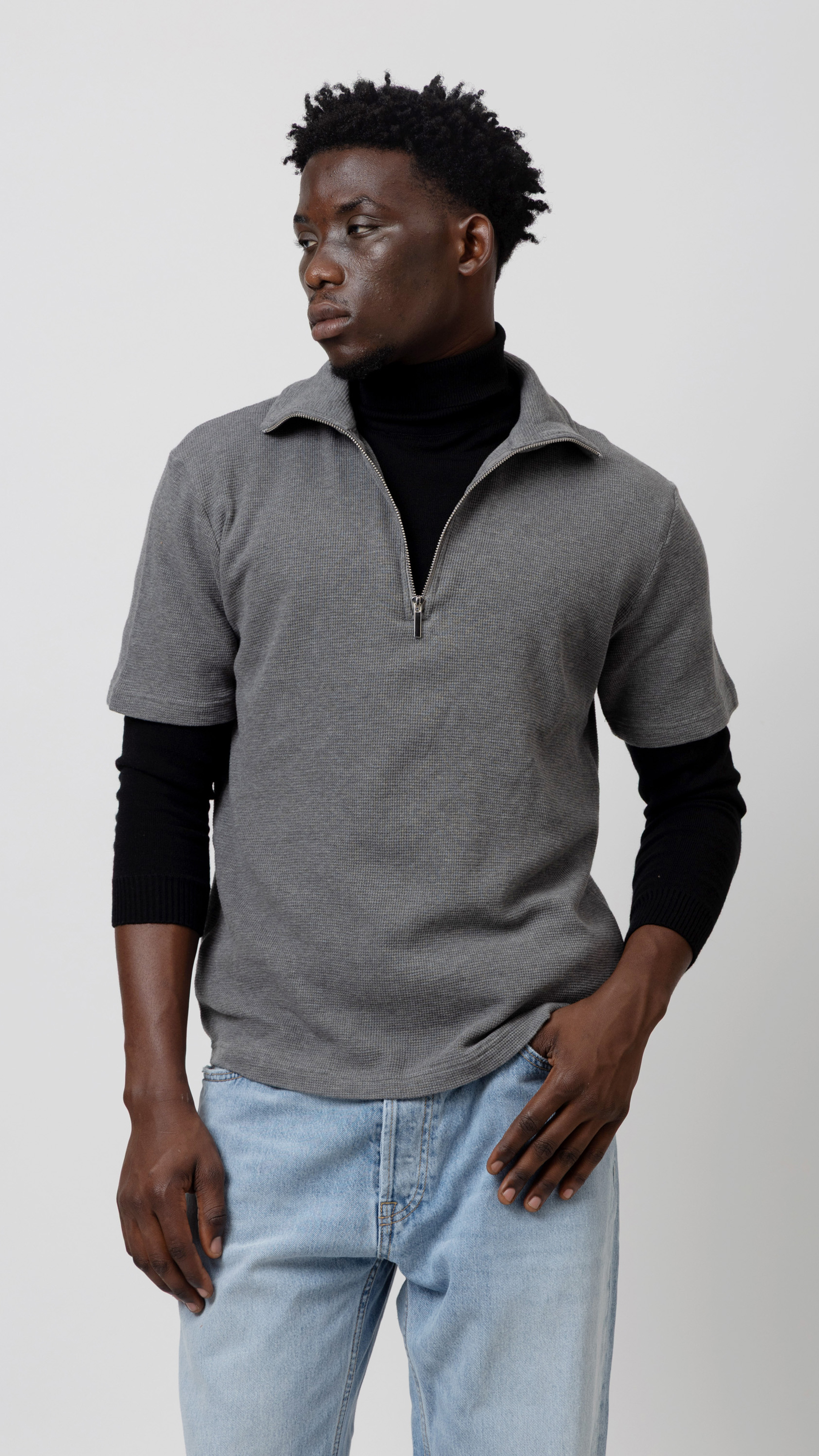 Cotton Milange Zipped T Shirt alternate