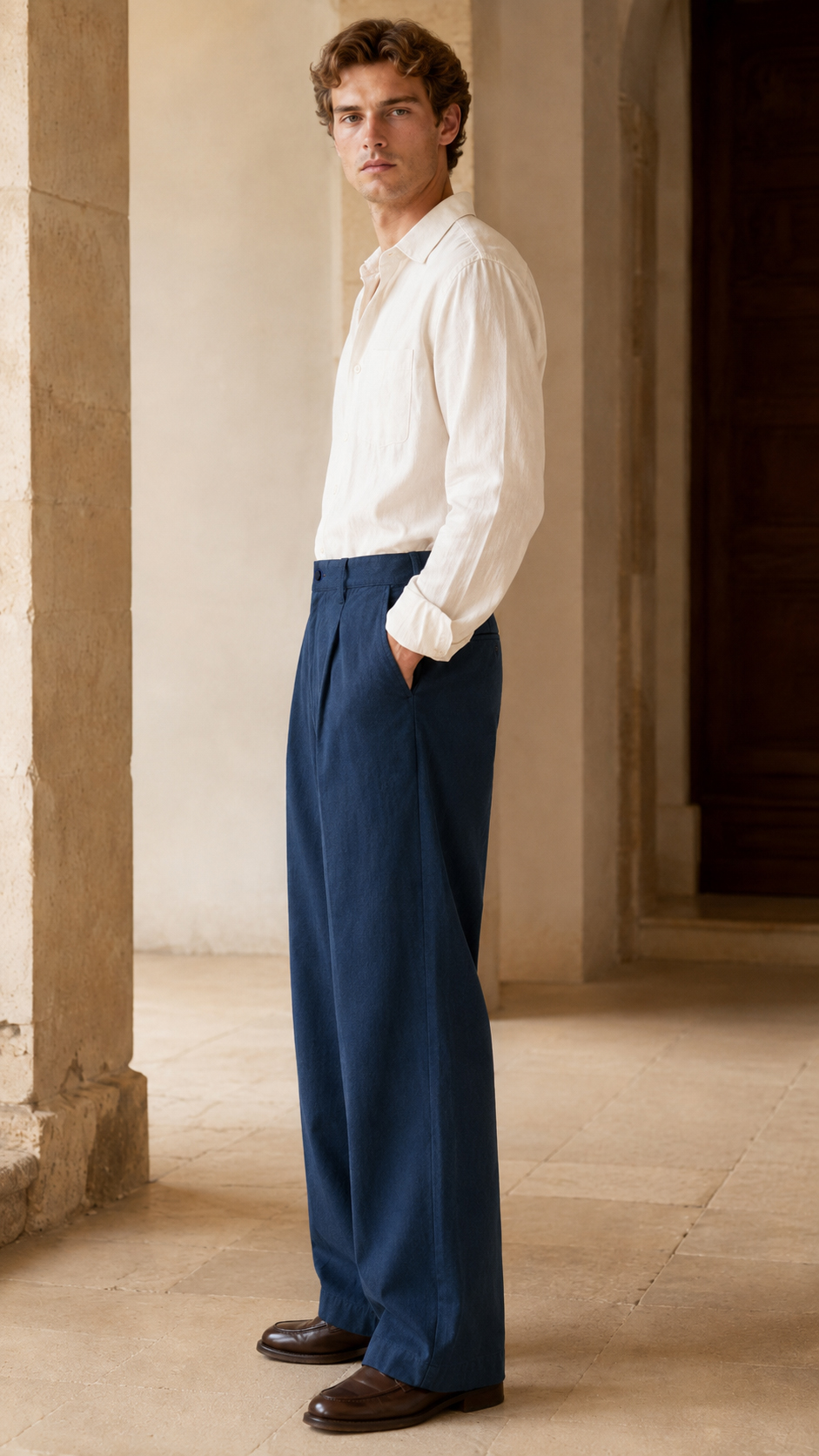 Cotton Relaxed Fit Straight Trousers view 2