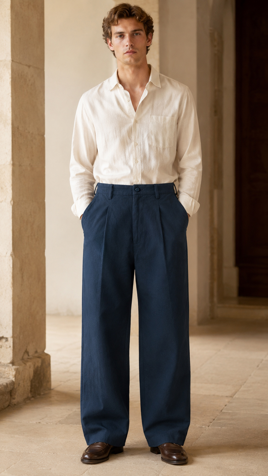 Cotton Relaxed Fit Straight Trousers alternate